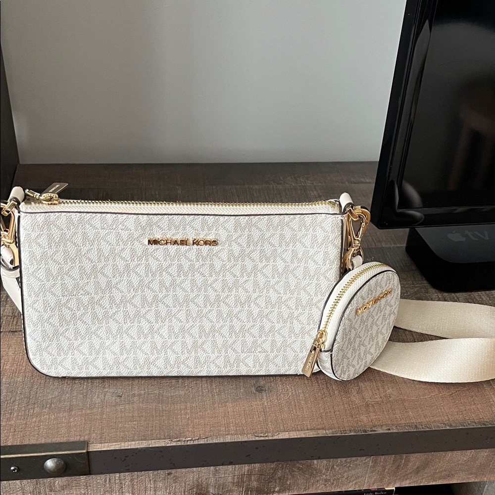 Michael Kors Cream Signature Crossbody with Coin Pouch